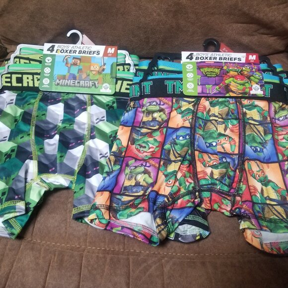 Boys' Athletic Boxer Briefs - Minecraft & Ninja Turtles - Size M(8) - Picture 1 of 6